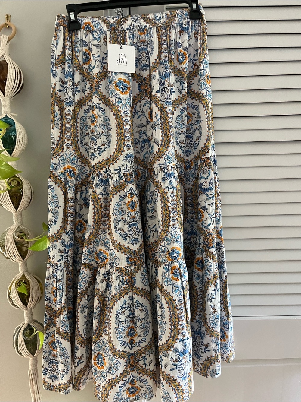D.R.A. Cream Floral Medallion Tiered Maxi Skirt